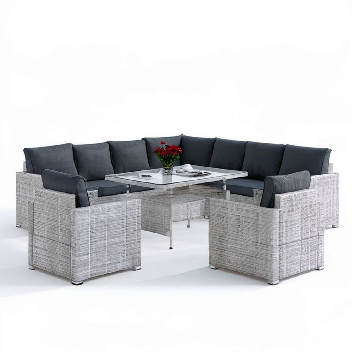 5-teiliges Gartenlounge-Set aus Polyrattan in Grau/Anthrazit mit Tisch 110 x 110 x 66 cm