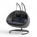 Doppel-Hängesessel in Kugelform aus PE-Rattan und Stahl, 200 x 145 x 120 cm, Schwarz
