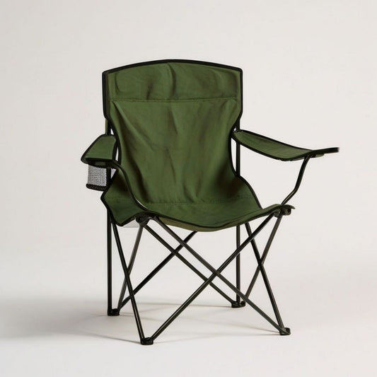 Klappbarer Campingstuhl mit Armlehnen und Getränkehalter, 80 x 50 x 50 cm, Grün/Schwarz, Stahl und Polyester