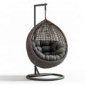 Eiförmiger Hängesessel mit Gestell aus PE-Rattan und Stahl, 105 x 105 x 195 cm, Anthrazit