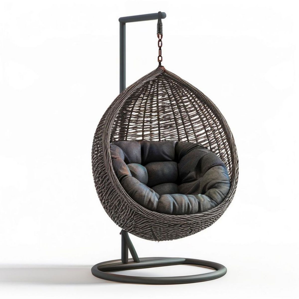 Eiförmiger Hängesessel mit Gestell aus PE-Rattan und Stahl, 105 x 105 x 195 cm, Anthrazit