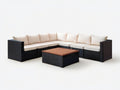 Ecksofa in L-Form mit Couchtisch, 280 x 210 x 65 cm, Schwarz/Creme/Braun