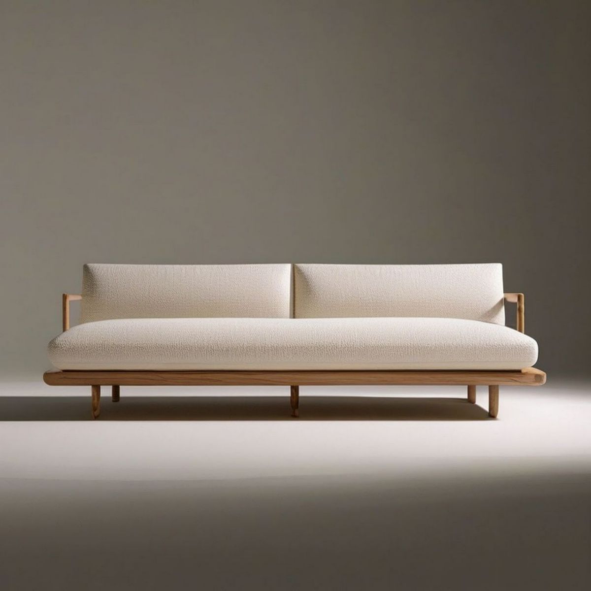 3-Sitzer-Gartensofa in Creme mit Naturholzgestell, 210 x 85 x 75 cm