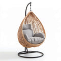Hängesessel mit Stahlgestell, Polyrattan in Natur/Grau/Schwarz, 105 x 95 x 195 cm