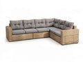 Garten-Ecksofa in L-Form, 280 x 220 x 75 cm, Naturbeige/Grau, PE-Rattan mit Polyesterkissen