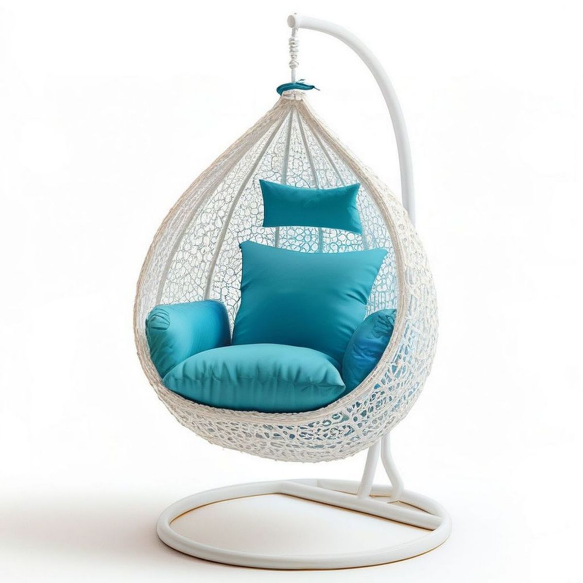 Hängesessel mit Gestell, 105 x 105 x 196 cm, Weiss/Türkis, Stahl, Polyethylen und Polyester
