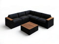 6-teiliges Gartenlounge-Set mit Ecksofa und Couchtisch, 250 x 250 x 65 cm, Schwarz/Braun, PE-Rattan und Akazienholz
