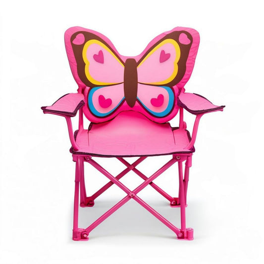 Klappbarer Kinder-Campingstuhl Schmetterling, 50 x 35 x 65 cm, Pink/Rosa/Braun/Gelb/Blau