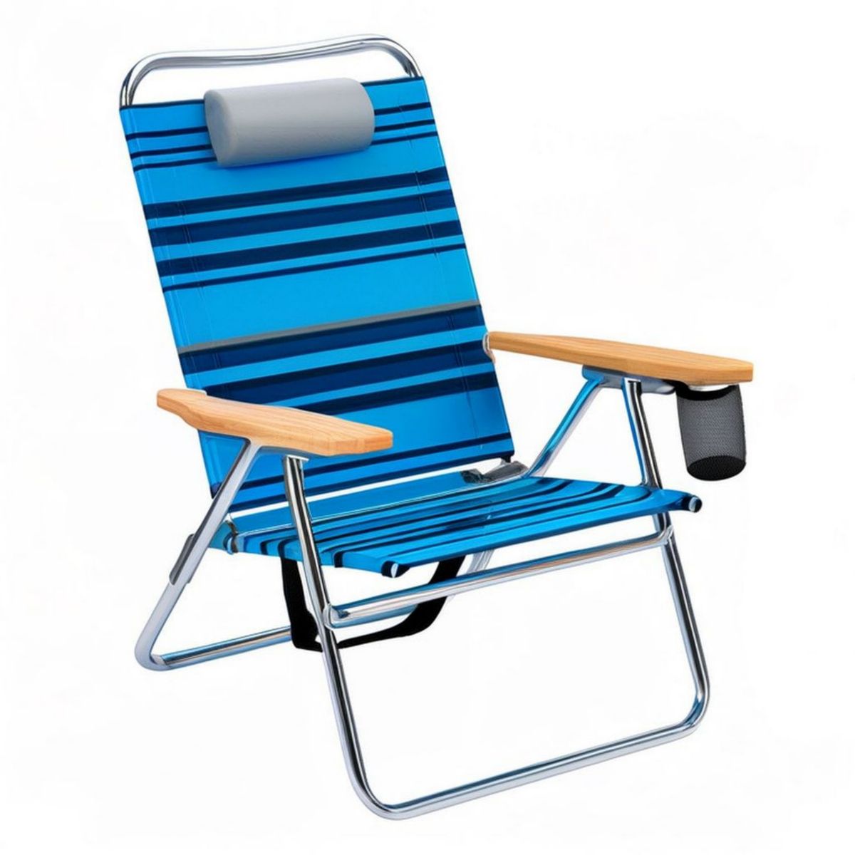 Klappbarer Strandstuhl 60 x 78 x 94 cm Blau/Dunkelblau mit Kopfkissen und Getränkehalter