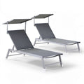 2er-Set verstellbare Gartenliegen mit klappbarem Sonnendach, 188 x 60 x 30 cm, Silber/Grau