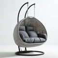 Doppel-Hängesessel mit Gestell, 130 x 75 x 195 cm, Grau/Schwarz, PE-Rattan, Stahl und Polyester