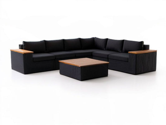 L-förmiges Gartenlounge-Set 250 x 250 x 70 cm mit Tisch 110 x 60 x 40 cm, Schwarz/Braun